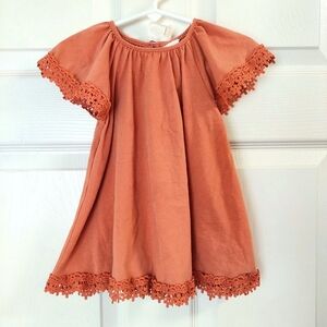 Shabby Chic Terracotta Baby Girl Toddler 24 Montha Dress with Lace Accents